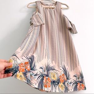 Entro Dress with Vintage Vibe Open Shoulder and Island Floral Detail at the Hem